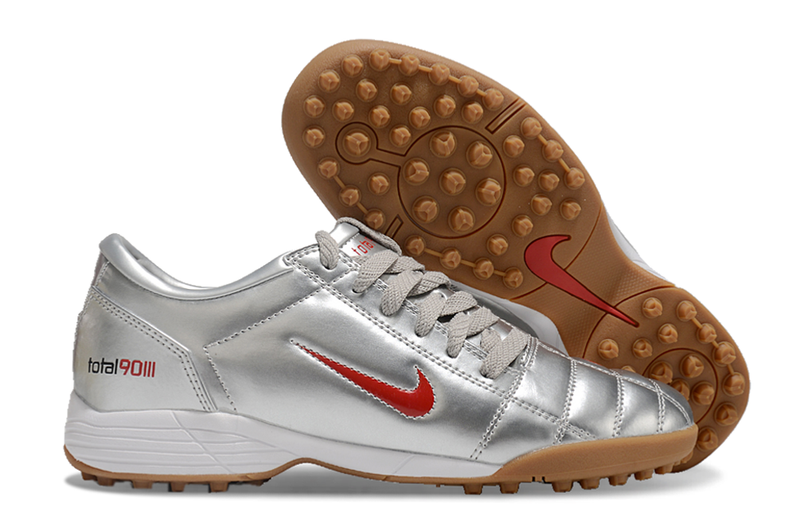 Chuteira NIKE TOTAL 90 Society Cinza e vermelho
