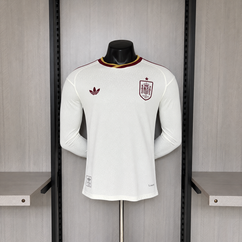 CAMISA DA SELEÇÃO DA ESPANHA 26/27 BRANCA MANGA LONGA JOGADOR