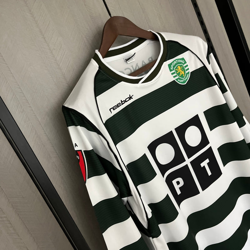 CAMISA DO SPORTING 2002/2003 BRANCO E VERDE MANGA LONGA