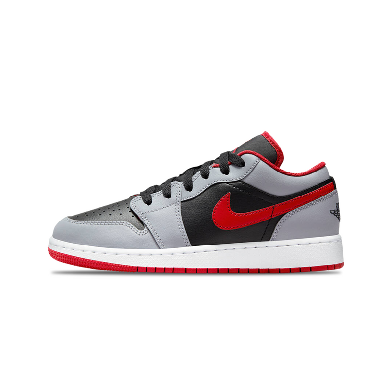 AIR JORDAN 1 LOW GS BLACK CEMENT GREY FIRE RED