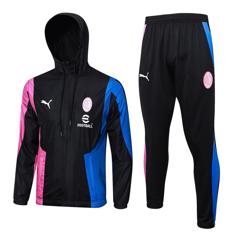 Agasalho Treino Milan Preto/Azul/Rosa com Capuz